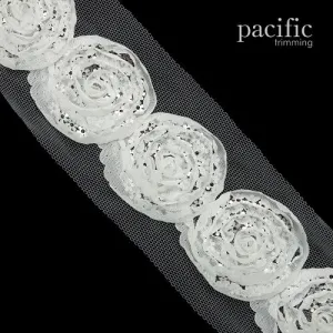 1 1/2" Chiffon Rosette Trim : 330068TR (2 Colors)