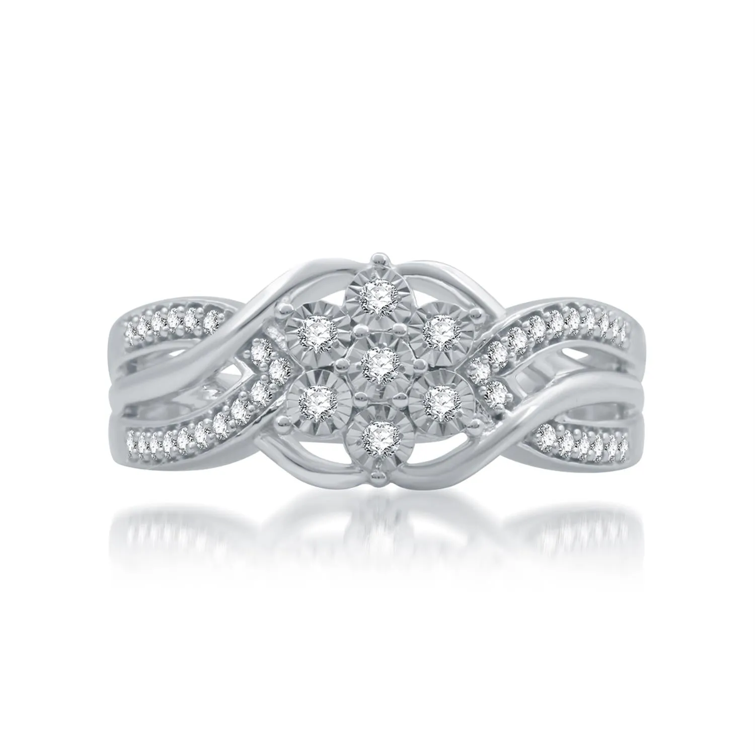 1/4 CTW Diamond Illusion Set Fashion Ring in Rhodium Plated Sterling Silver