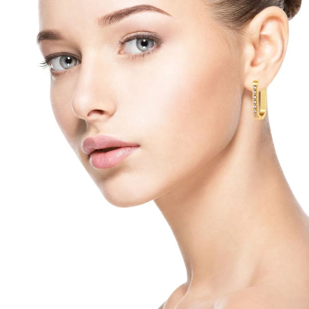 18K Gold PVD Jewel Oval Hoops Earrings