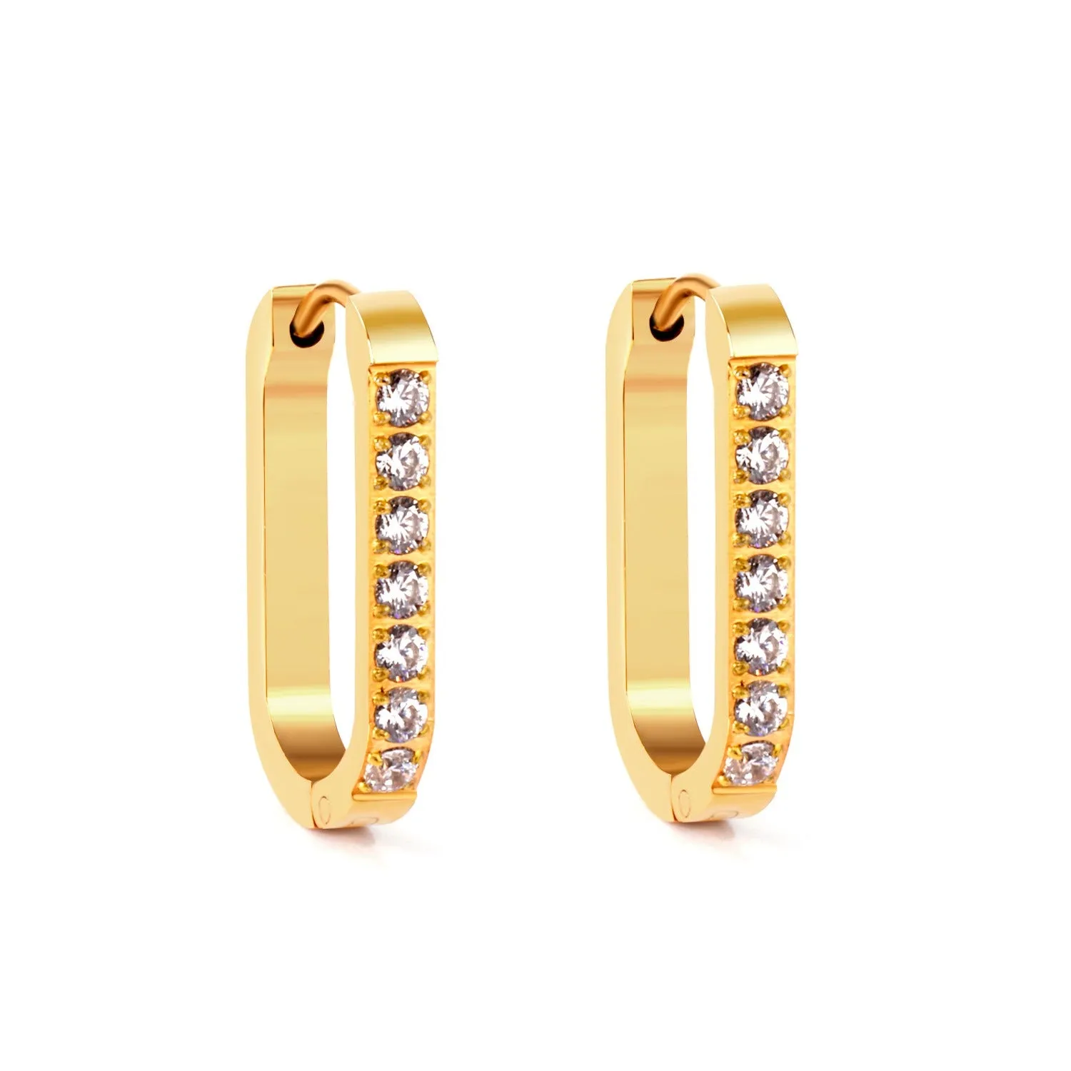 18K Gold PVD Jewel Oval Hoops Earrings