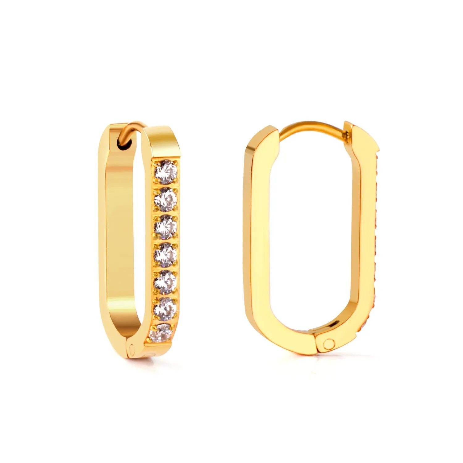 18K Gold PVD Jewel Oval Hoops Earrings