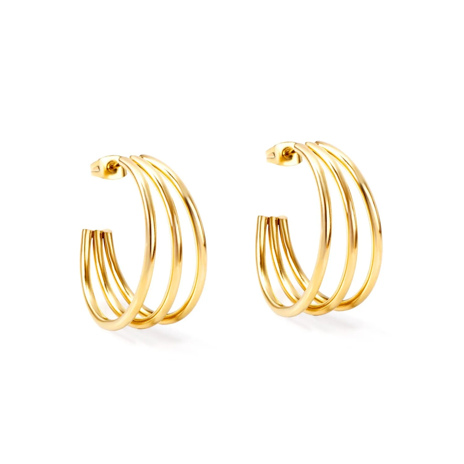 18K Gold PVD Triple Tina Hoop Earrings