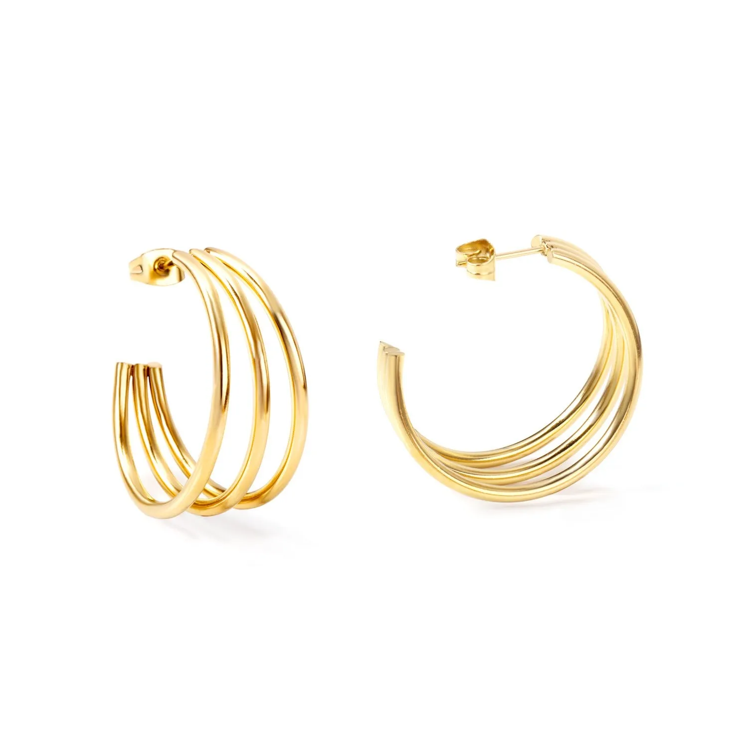 18K Gold PVD Triple Tina Hoop Earrings