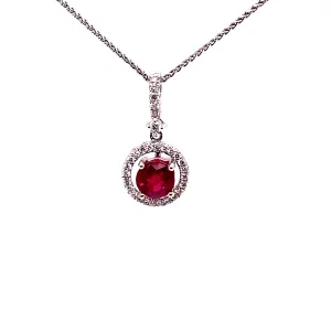 18KW Custom Red Ruby And Diamond Fashion Pendant