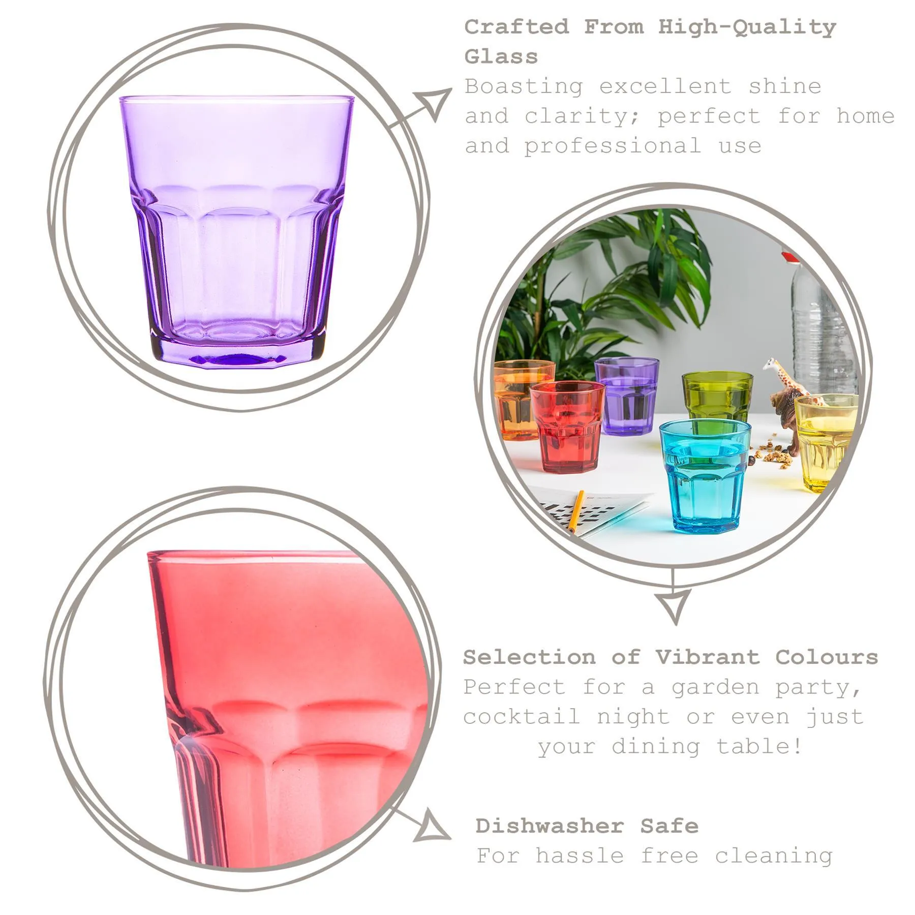 305ml Coloured Water Glasses - Pack of Six - By Rink Drink