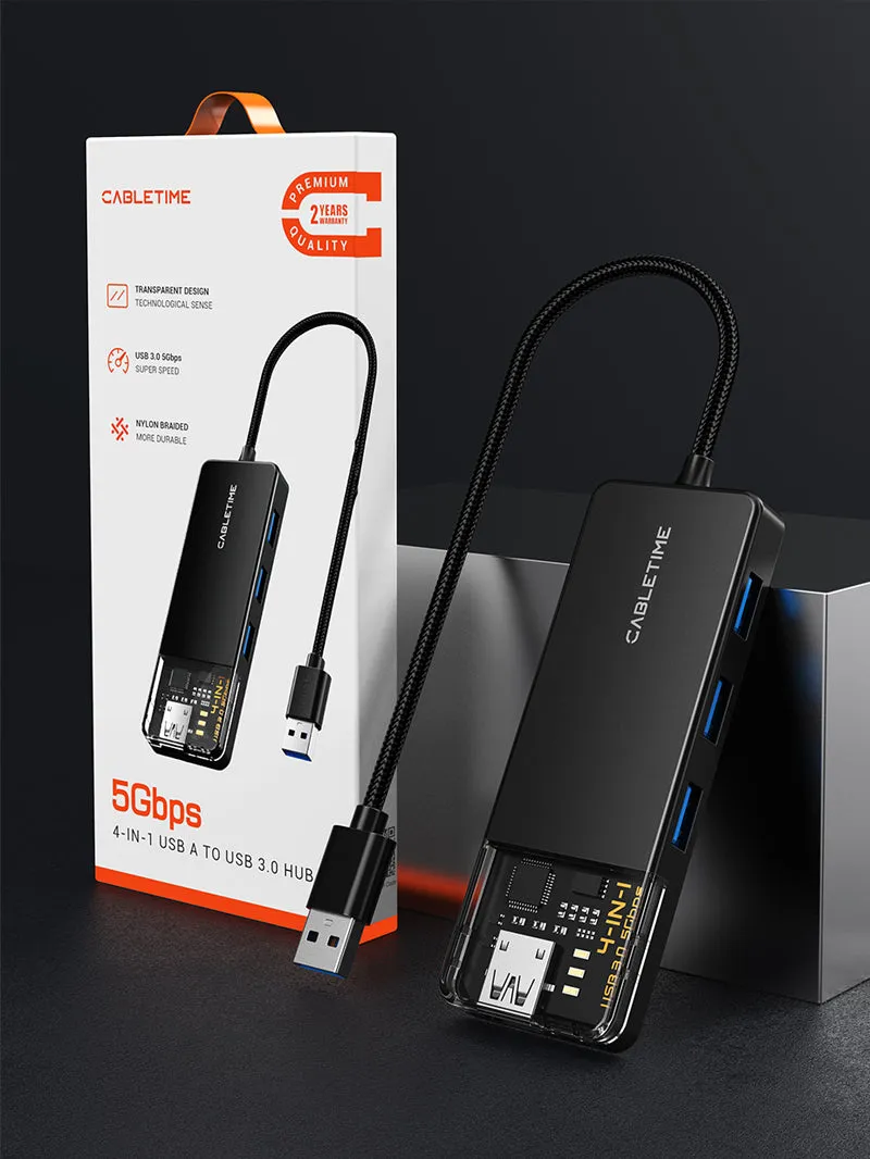 4 Port USB A 3.0 Hub Superspeed 5Gbps with Power Supply for laptop