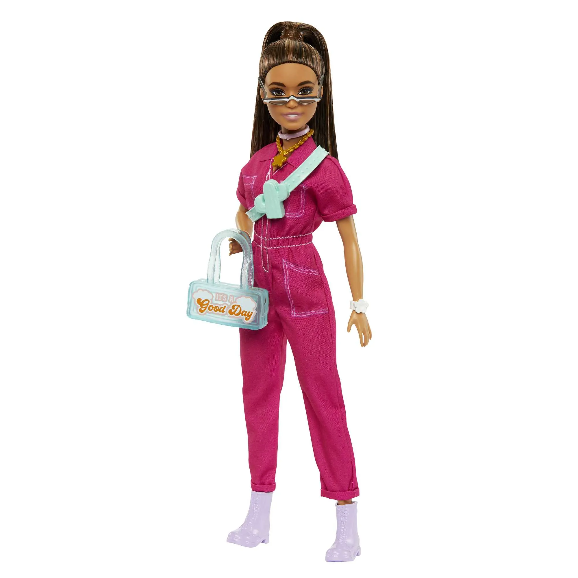 Barbie Doll in Trendy Pink Jumpsuit With Accessories And Pet Puppy