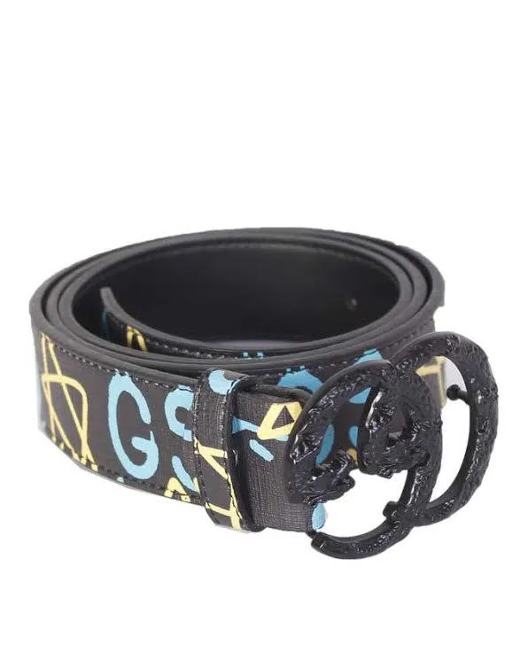 Belts With Genuine Fashion Print Black Buckle Blue