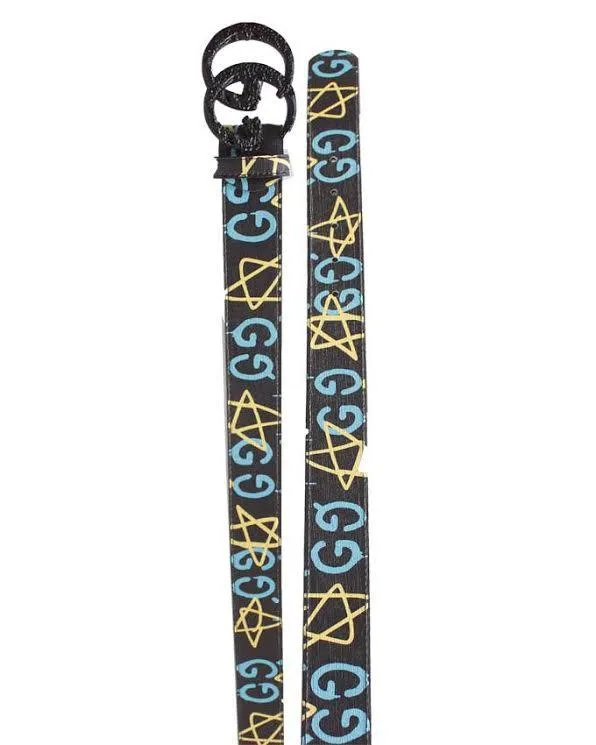 Belts With Genuine Fashion Print Black Buckle Blue