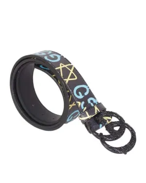 Belts With Genuine Fashion Print Black Buckle Blue