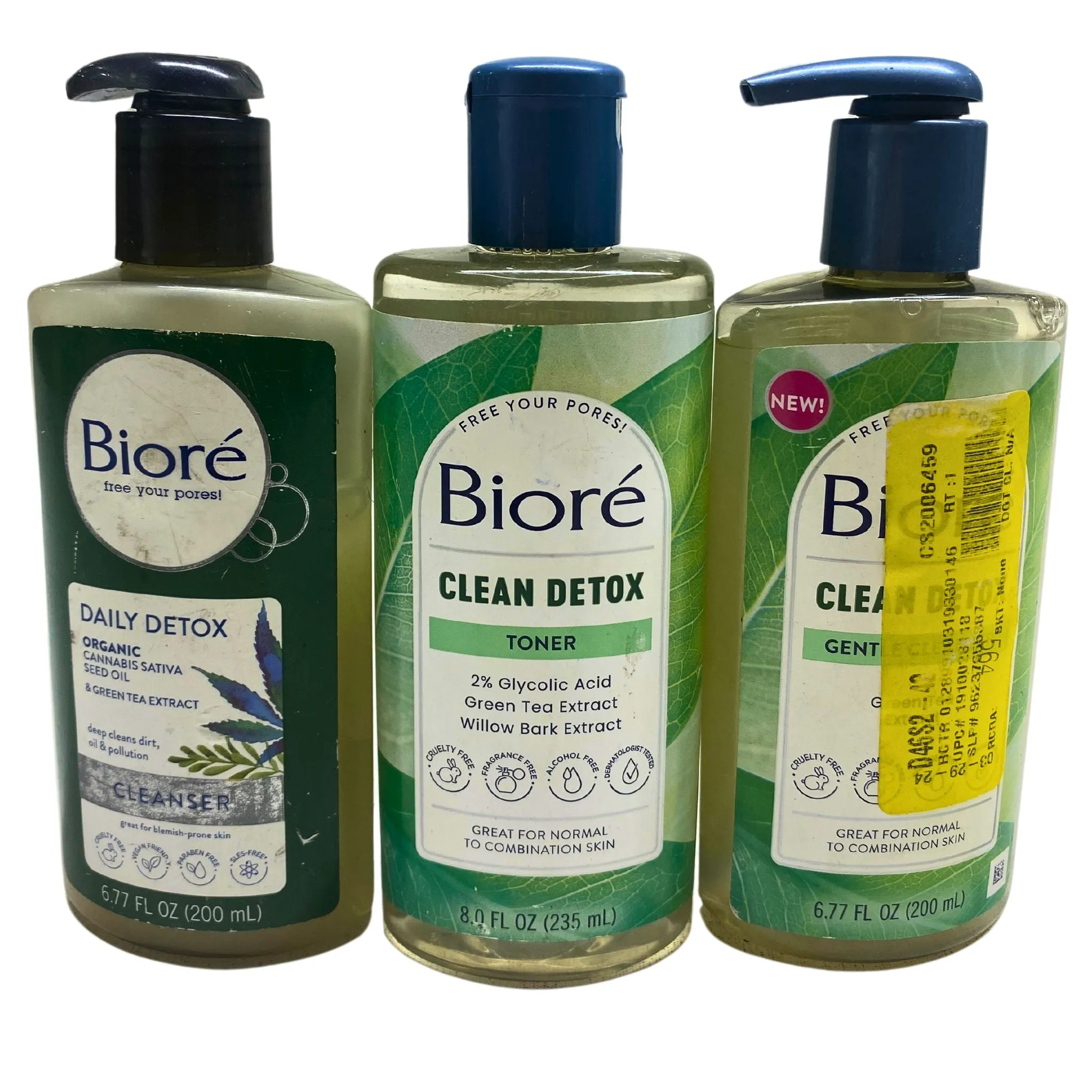 Biore Clean Detox Gentle Cleanser 6077 FL OZ , Biore Daily Detox Cleanser 6.77 FL OZ & Biore Clean Detox Toner 8.0 FL OZ (60 Pcs Lot)