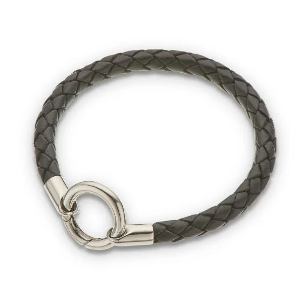 Black Round Thick Plaited Leather Bracelet 4046