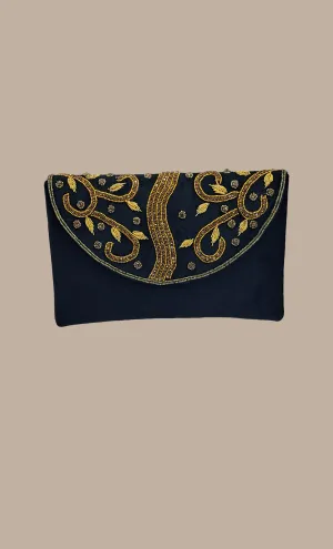 Black Stone Work Embroidered Clutch