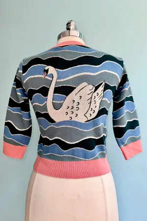 Blue Waves Swan Jacquard Vera Cardigan by Palava