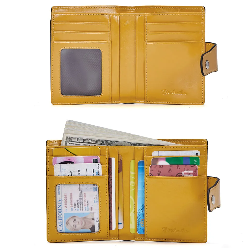 BOSTANTEN Women Leather Wallet RFID Blocking Small Bifold Zipper Pocket Wallet Card Case Purse with ID Window