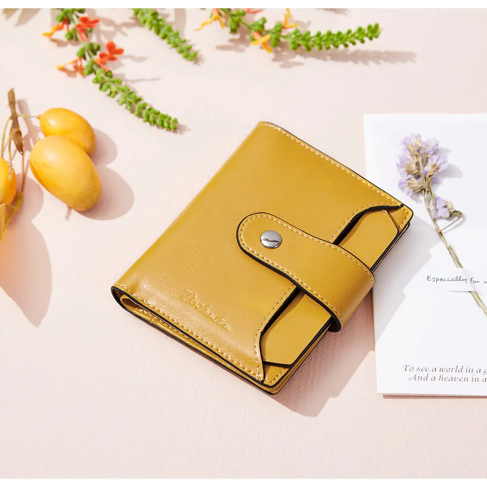 BOSTANTEN Women Leather Wallet RFID Blocking Small Bifold Zipper Pocket Wallet Card Case Purse with ID Window