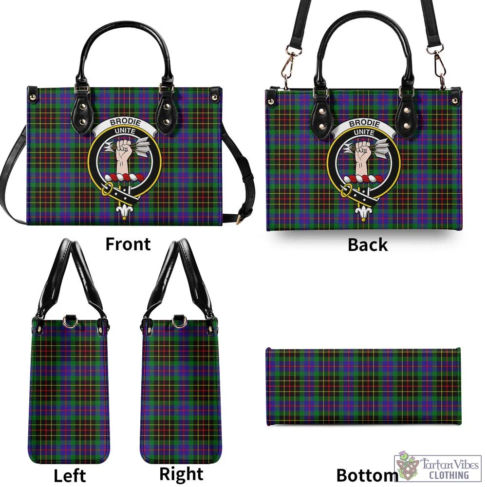 Brodie Hunting Modern Tartan Luxury Leather Handbags with Family Crest