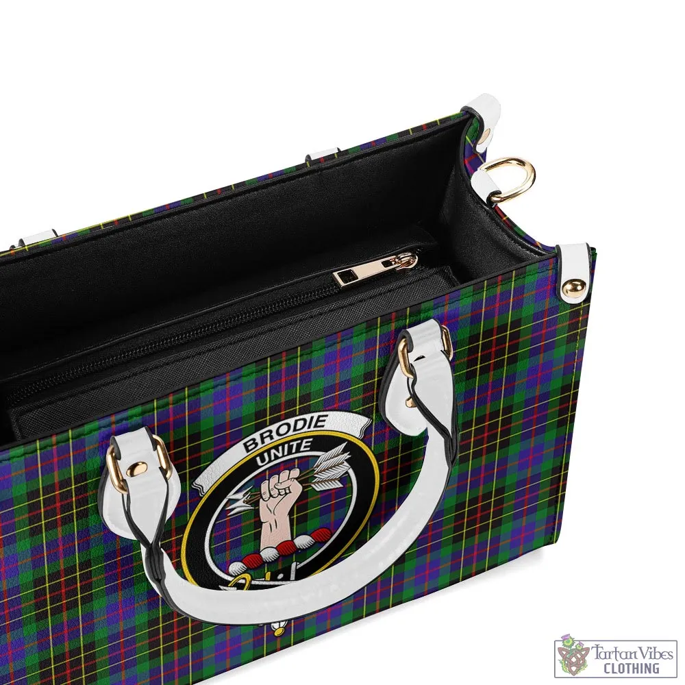 Brodie Hunting Modern Tartan Luxury Leather Handbags with Family Crest