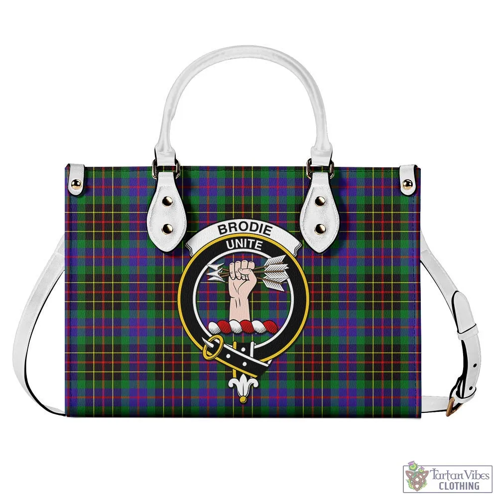 Brodie Hunting Modern Tartan Luxury Leather Handbags with Family Crest