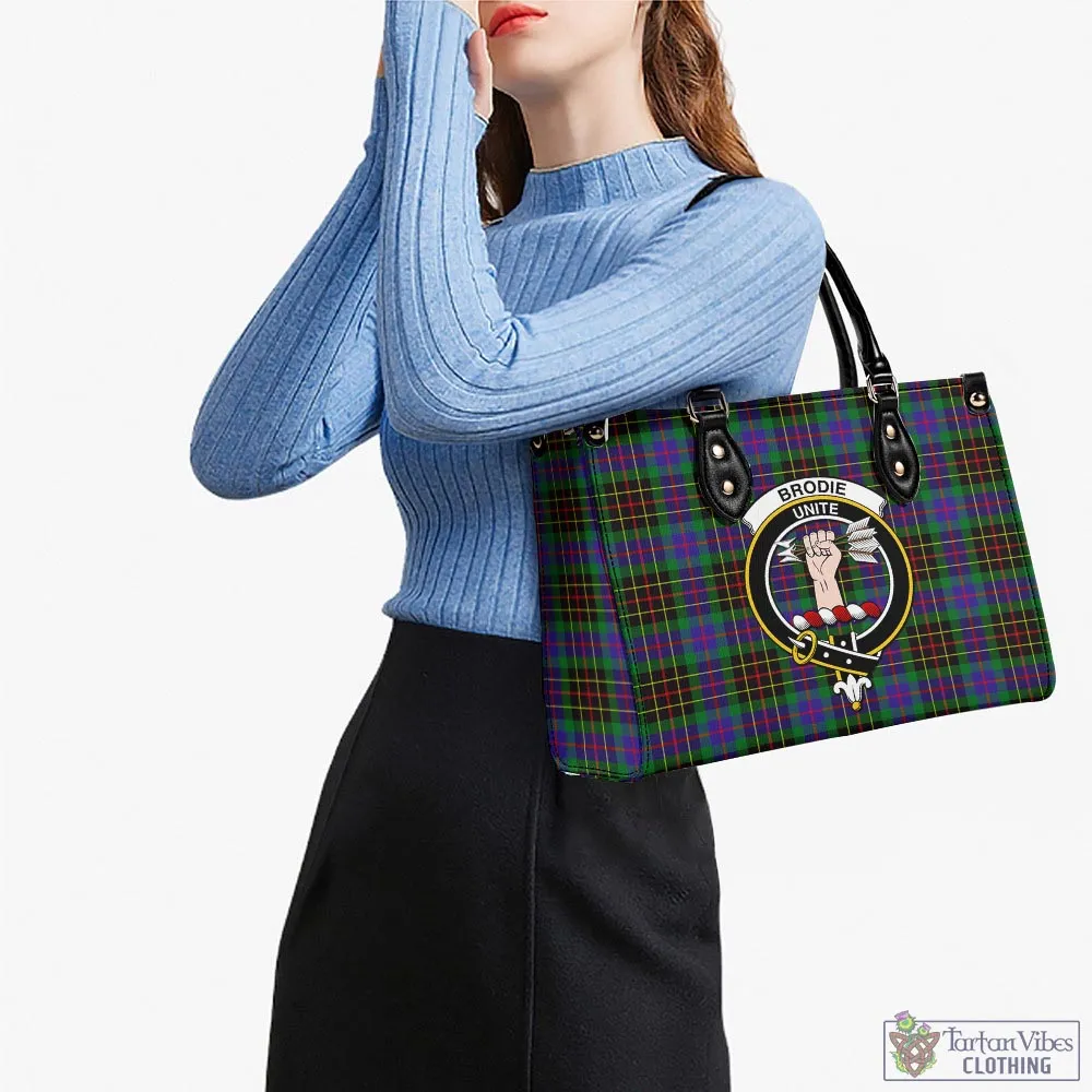 Brodie Hunting Modern Tartan Luxury Leather Handbags with Family Crest