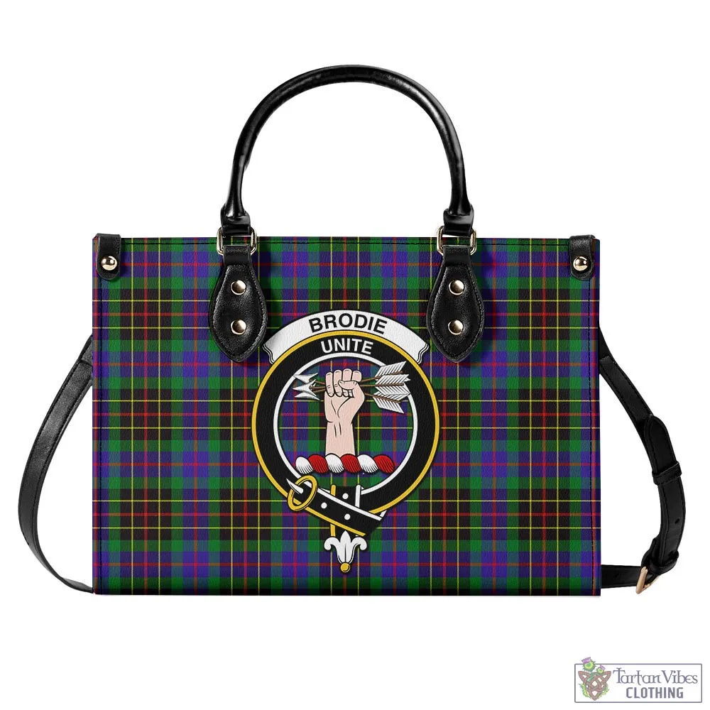 Brodie Hunting Modern Tartan Luxury Leather Handbags with Family Crest