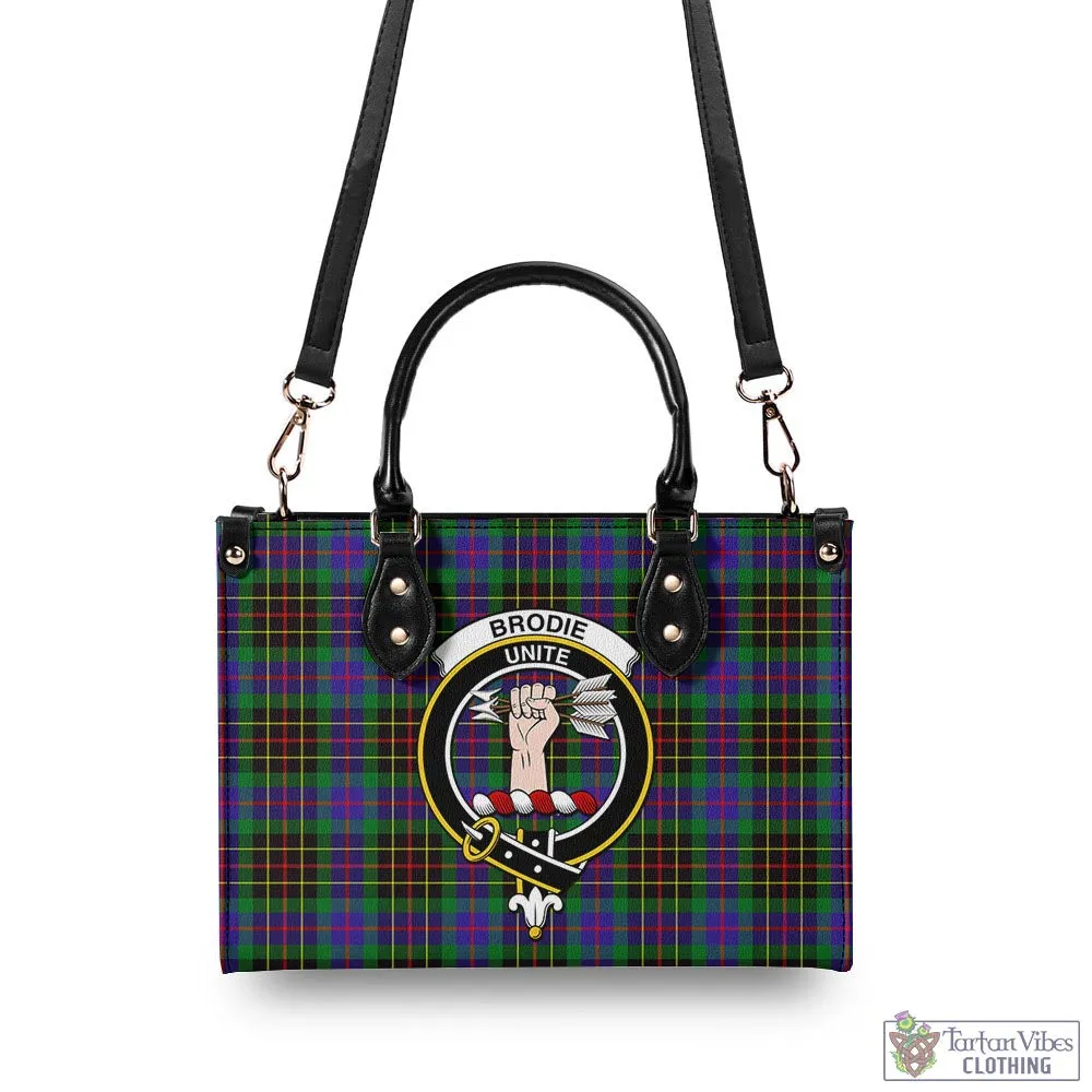 Brodie Hunting Modern Tartan Luxury Leather Handbags with Family Crest