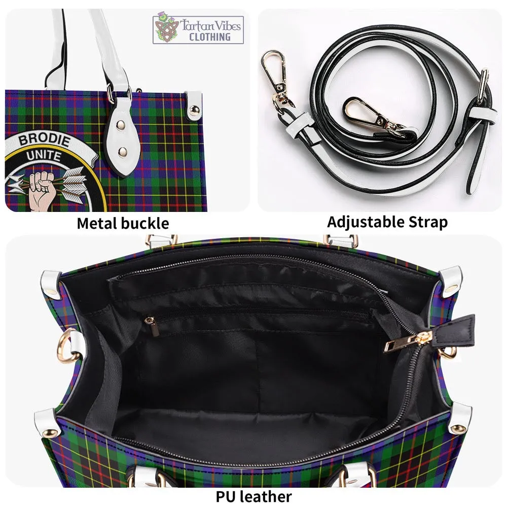 Brodie Hunting Modern Tartan Luxury Leather Handbags with Family Crest