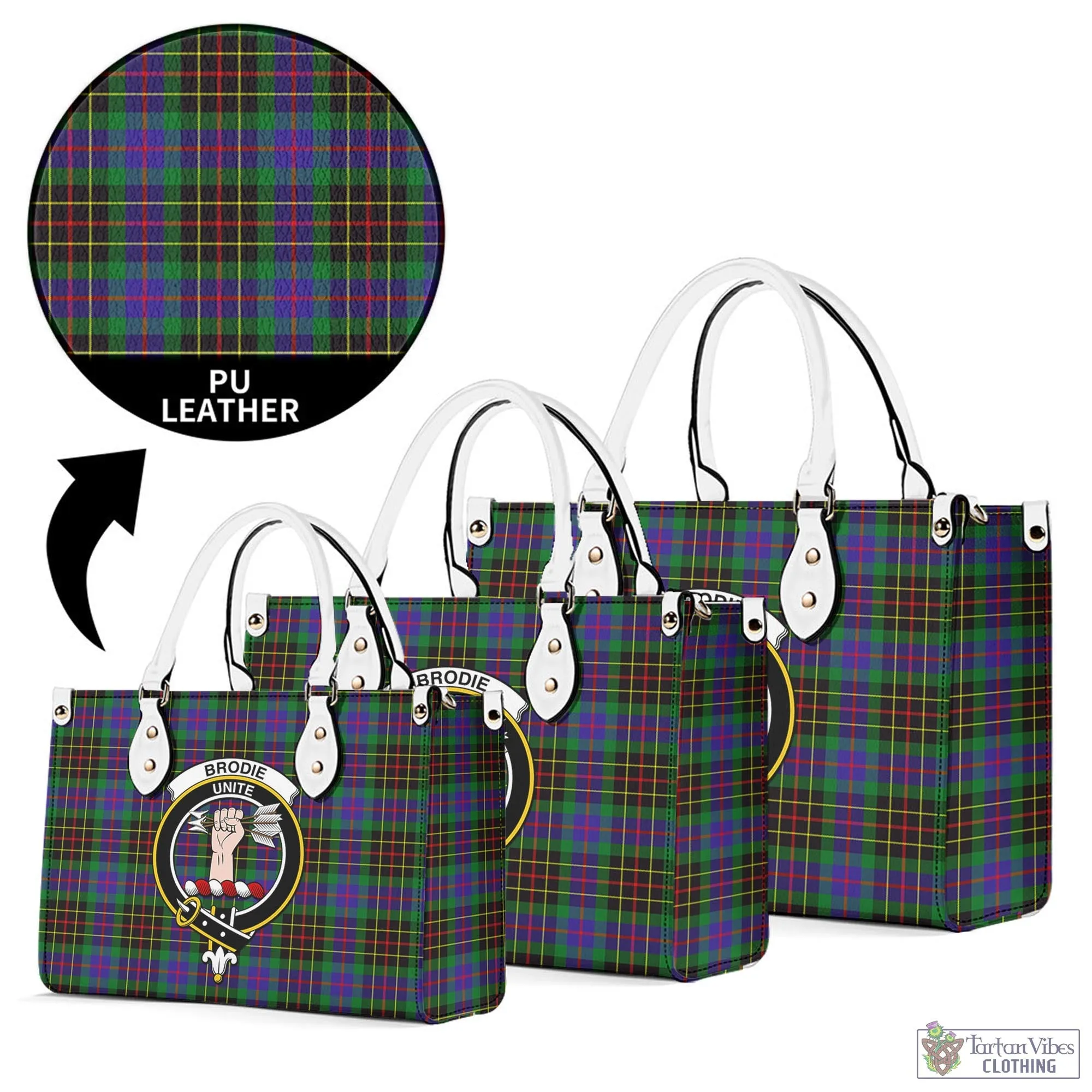 Brodie Hunting Modern Tartan Luxury Leather Handbags with Family Crest