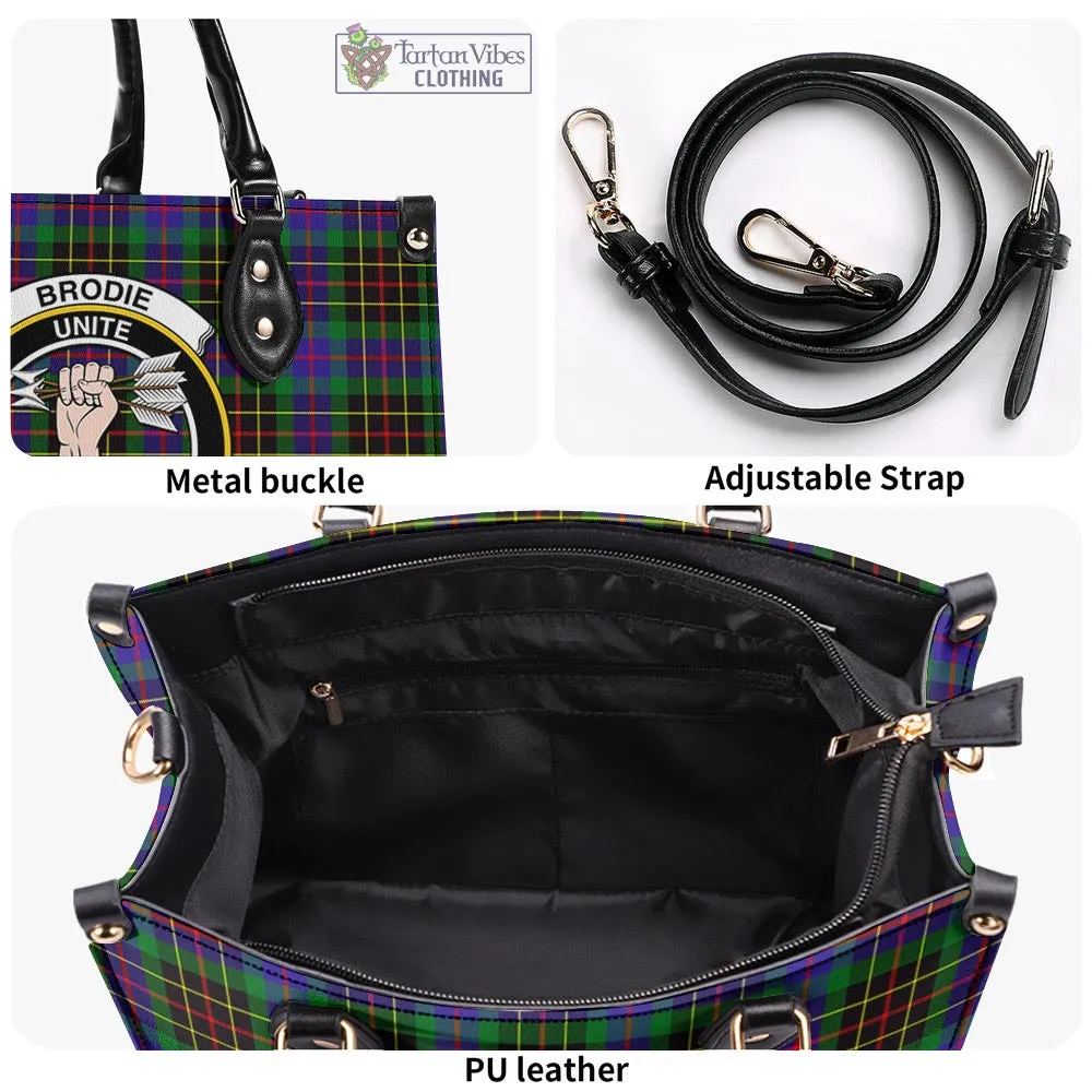 Brodie Hunting Modern Tartan Luxury Leather Handbags with Family Crest