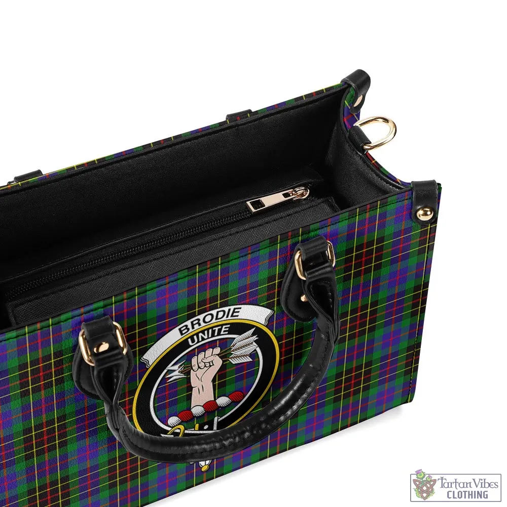 Brodie Hunting Modern Tartan Luxury Leather Handbags with Family Crest