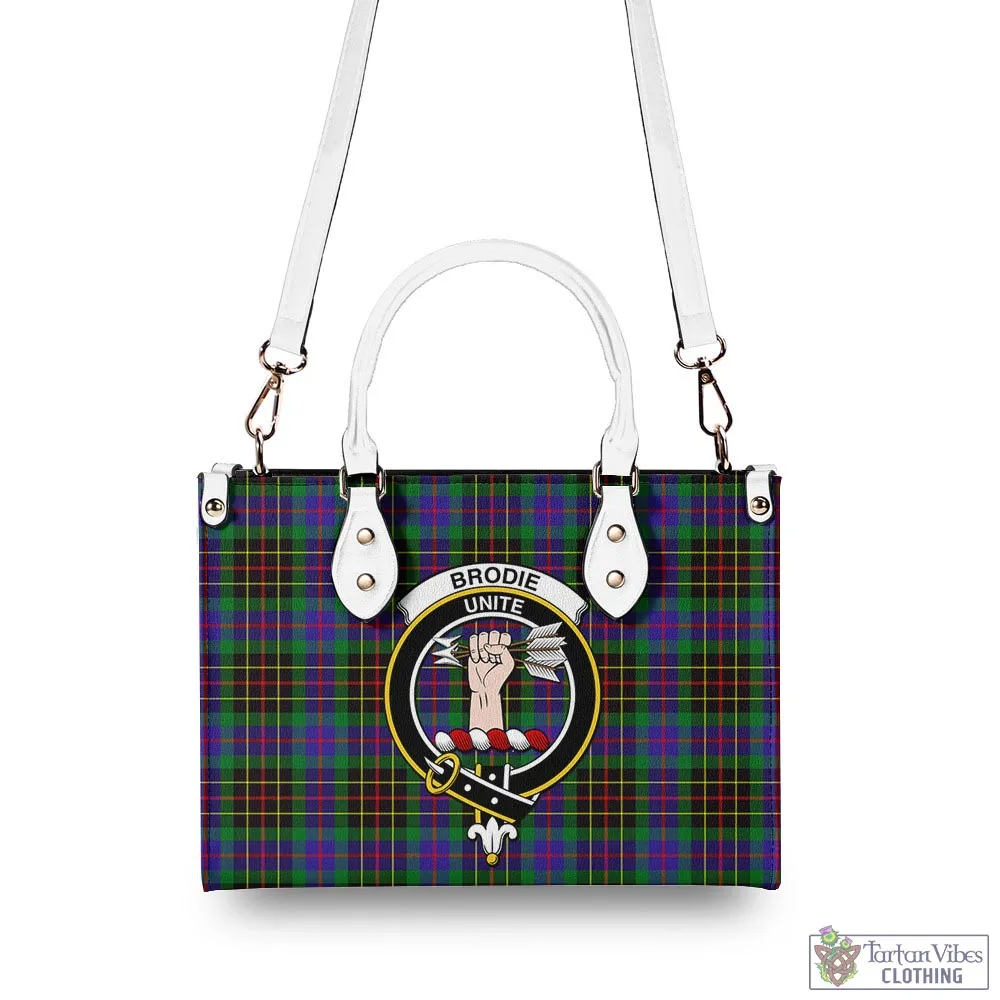 Brodie Hunting Modern Tartan Luxury Leather Handbags with Family Crest