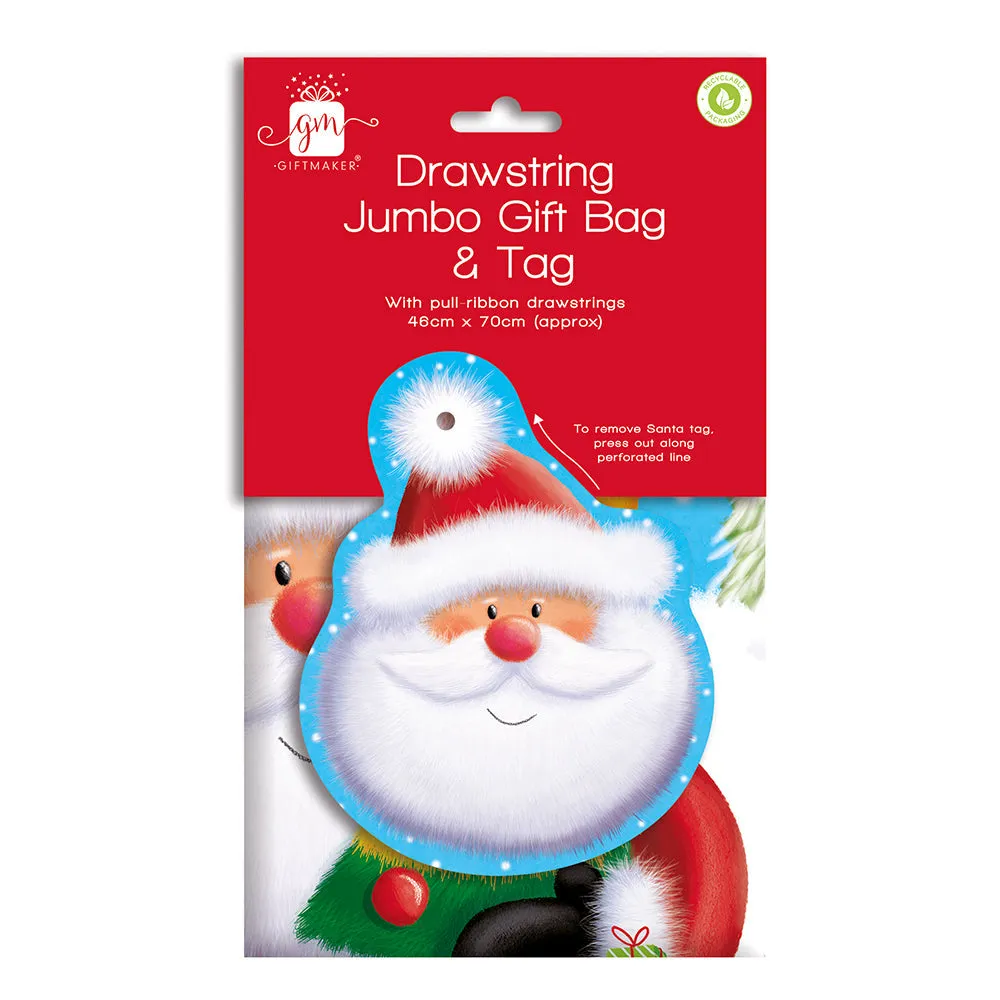 Christmas Jumbo Drawstring Gift Bag & Tag