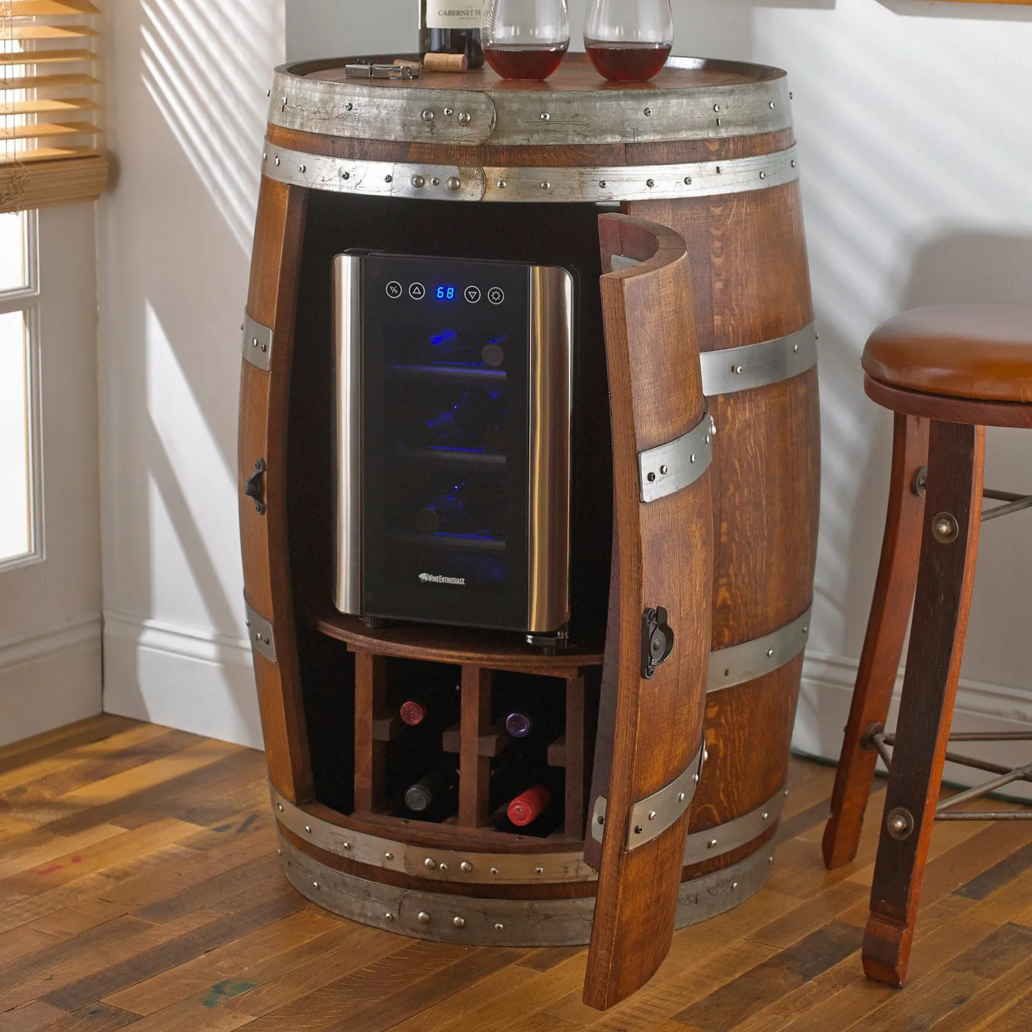 Classic Wine Barrel refrigerator - Dark oak finish