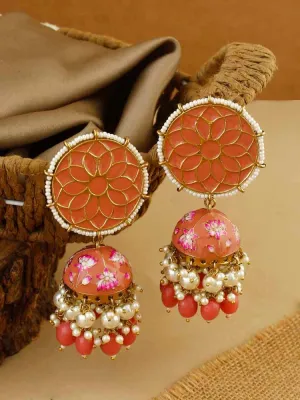 Coral Gamini Lotus Jhumkis