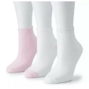 Cuddl Duds Womens Ankle Socks, 3 Pack White Pink, NWT