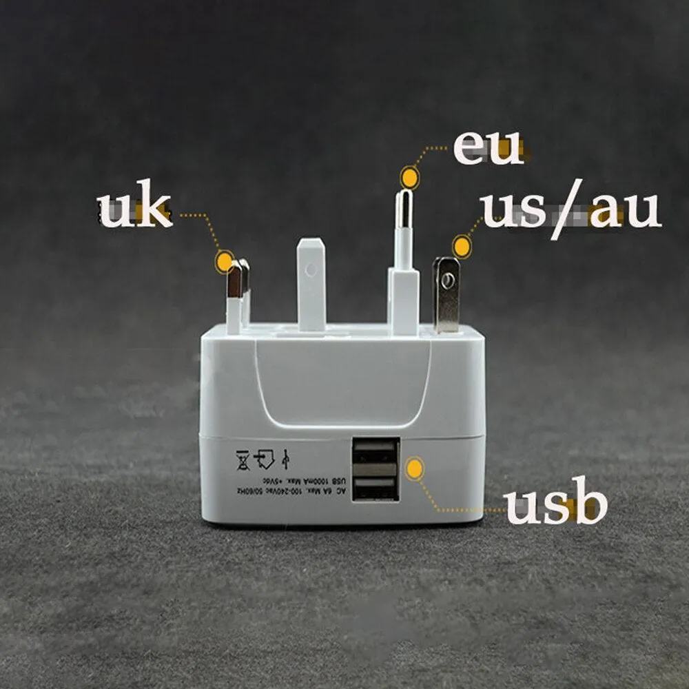 Dual USB Portable Electric Plug Power Socket Adapter International Travel Universal Charger Converter EU UK US AU