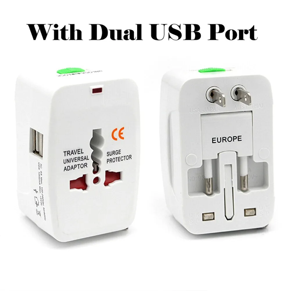 Dual USB Portable Electric Plug Power Socket Adapter International Travel Universal Charger Converter EU UK US AU