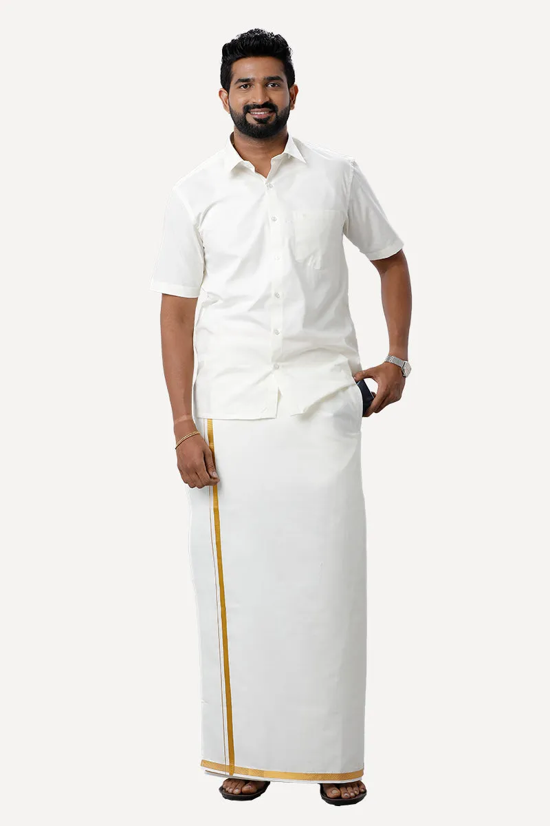 Fixit (SPL) - Cream Pocket Single Dhoti With Jari Borders For Men | Uathayam