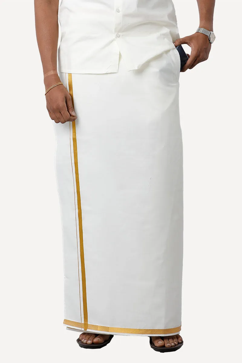 Fixit (SPL) - Cream Pocket Single Dhoti With Jari Borders For Men | Uathayam