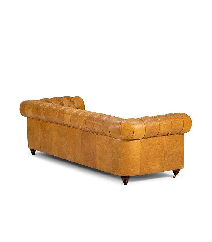 Genuine Leather Chesterfield 3 Seater - Tan Brown