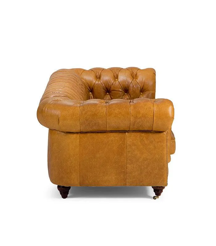 Genuine Leather Chesterfield 3 Seater - Tan Brown