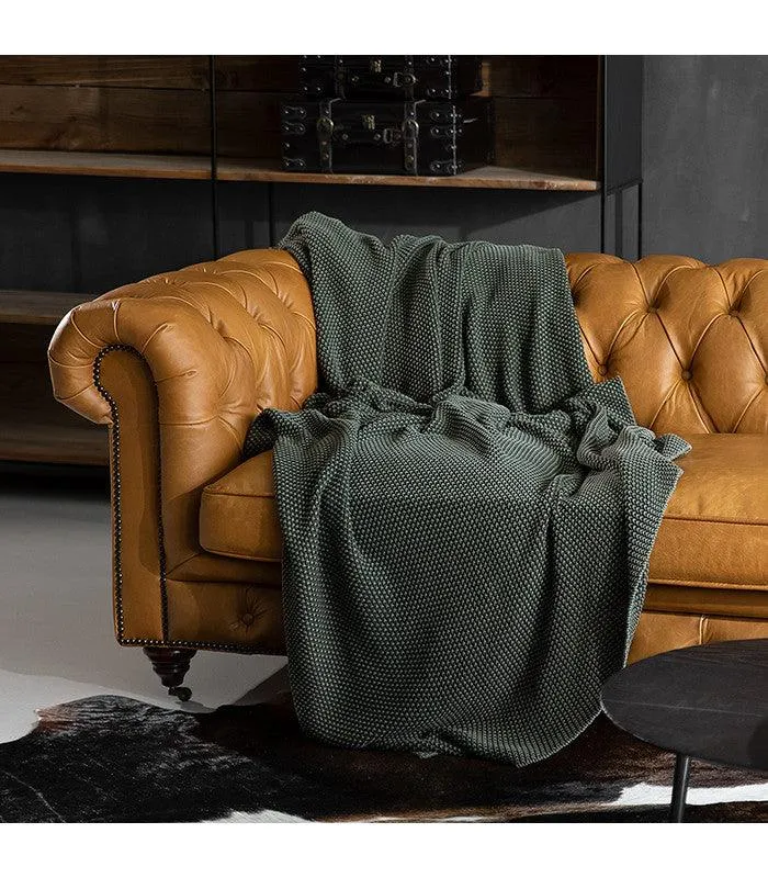 Genuine Leather Chesterfield 3 Seater - Tan Brown