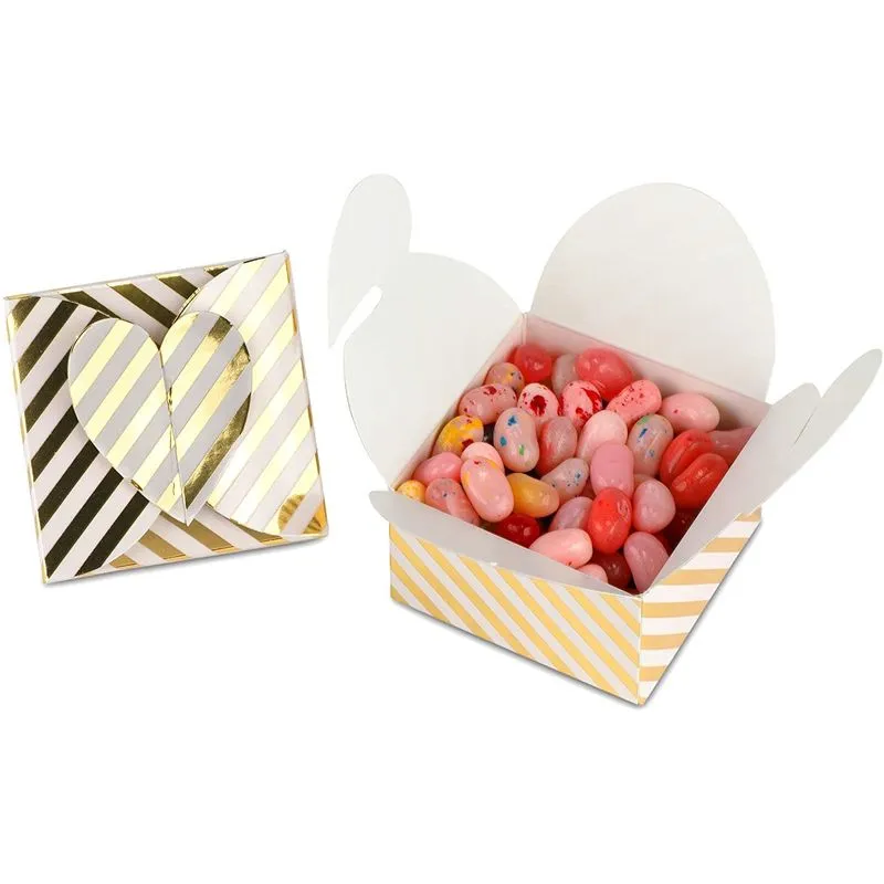 Gold Foil Striped Party Favor Gift Boxes (2.6 x 2.6 x 1.6 Inches, 100 Pack)