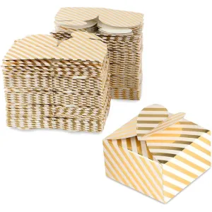 Gold Foil Striped Party Favor Gift Boxes (2.6 x 2.6 x 1.6 Inches, 100 Pack)