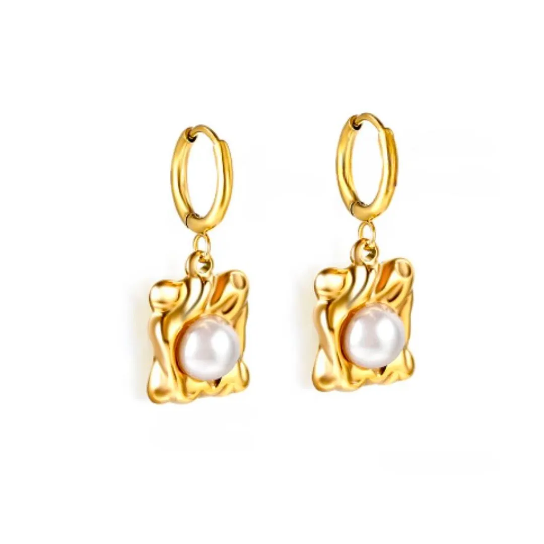 Grecian Pearl 18K Gold PVD Earrings