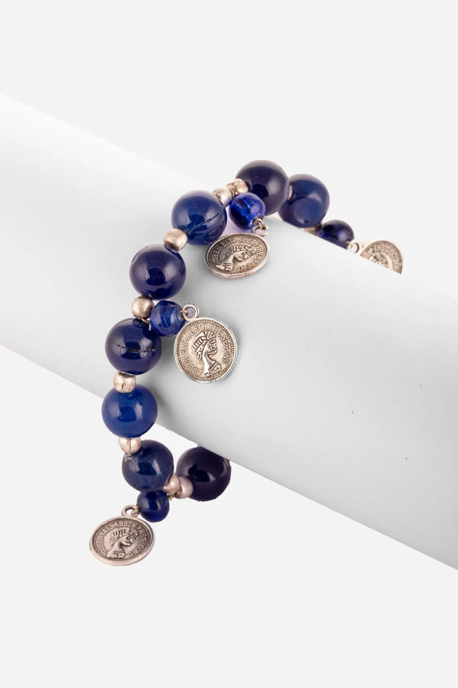 Iolite Beaded Braclets With Elizabeth Coin Charms