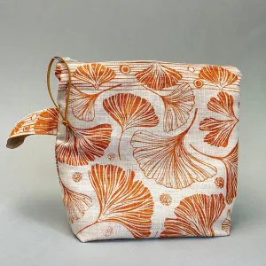 Large linen make up bag - orange ginkgo