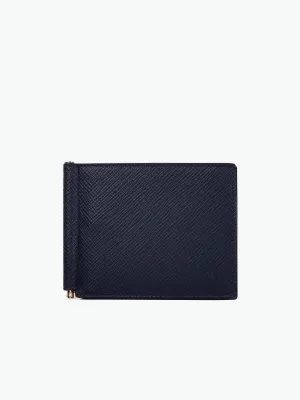 Leather Money Clip Wallet Navy