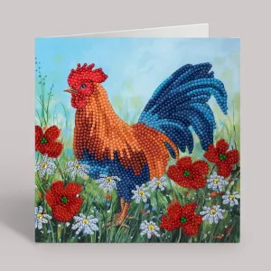 "Cockerel in the Field" Crystal Art Card 18x18cm