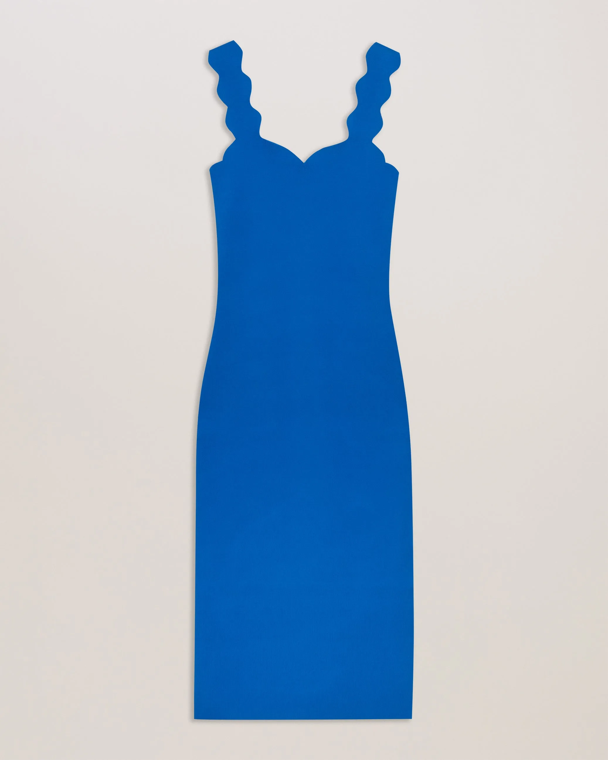 Sharmay Scallop Detail Midi Knit Dress Mid-Blue